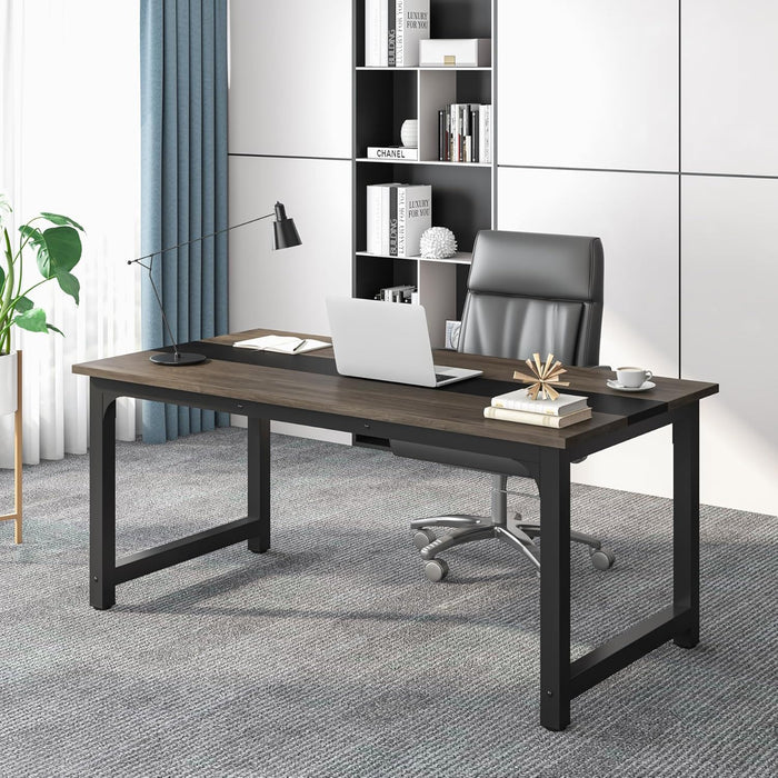 Large Computer Desk With Steel Frame For Home Office Workstation