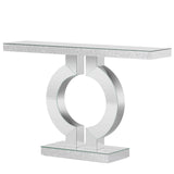 Mirrored Console Table With O-Shaped Base For Living Hallway - Silver / Clear