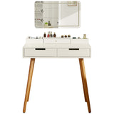Makeup Vanity Desk With Removable Mirror And Lights, 3 Color Modes & Adjustable Brightness Dressing Table, Small Vanity Table Set With 2 Drawers For Bedroom - White