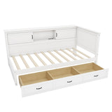 Twin Size L - Shaped Captain Bed With Drawer And Bookcase, LED Downlight And USB Charging Station - White
