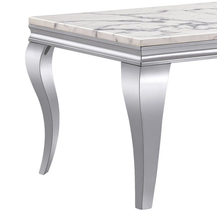 Marble Printed Rectangular Table, Stainless Steel Legs