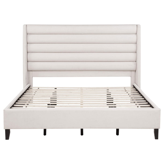 Leslie Upholstered Tufted Eastern King Wingback Platform Bed Beige