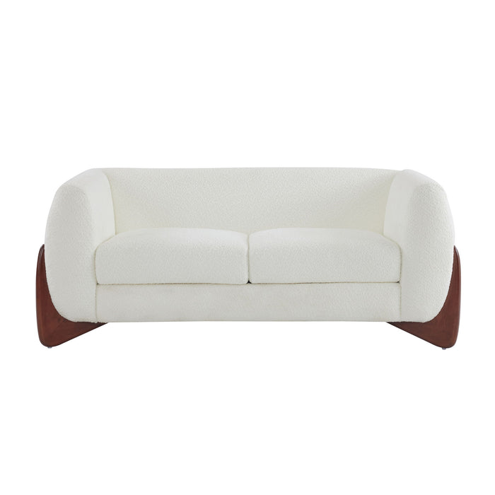 Contemporary Boucle Sherpa Sofa With Birch Wood Legs