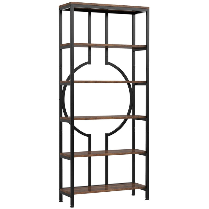 6 Tier Bookshelf For Living Room - Rustic Brown