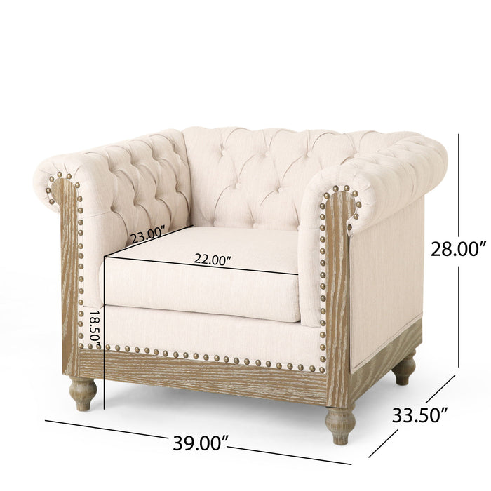 Fabric Upholstered Club Chair With Scrolled Tuxedo Arms
