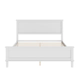 Queen Size Platform Bed With Tapered Pine Legs, No Box Spring Needed - White