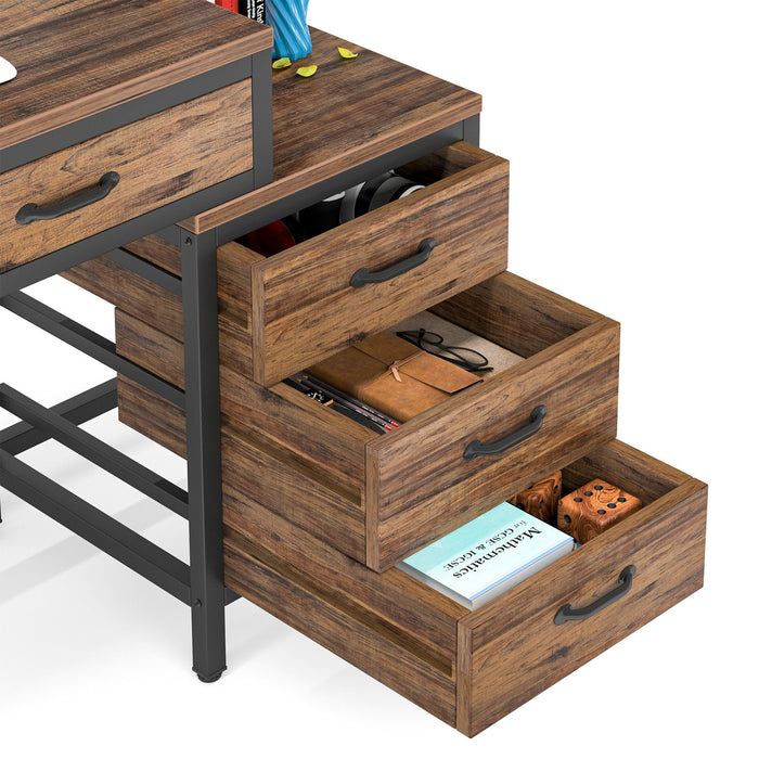 Computer Desk With Reversible 5 Drawer Storage, Frame Writing Table For Small Spaces