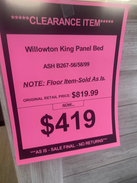 Willowton king panel bed frame