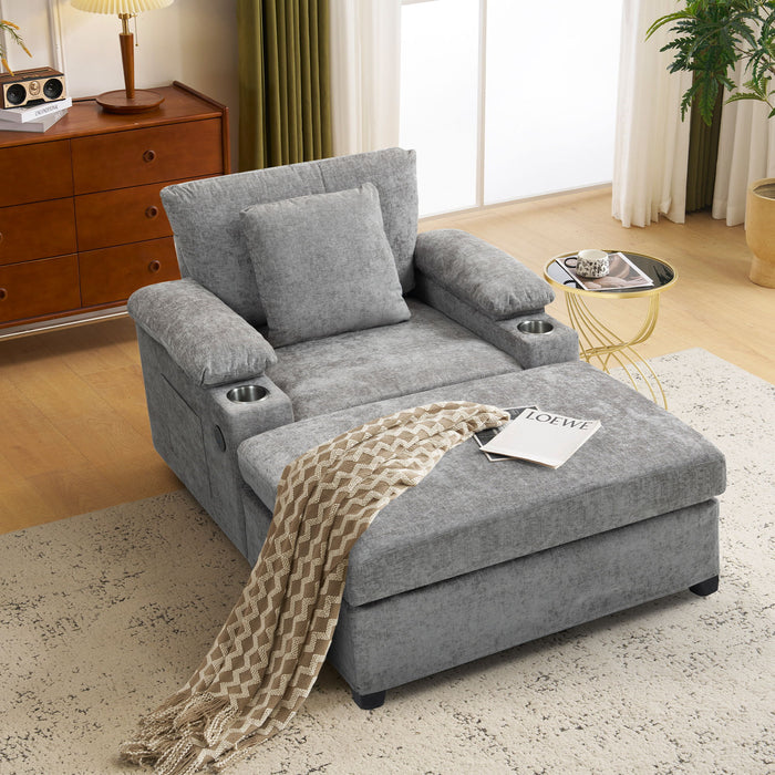 Modern Oversized Chair With Ottoman, Cupholders And USB Charging Ports