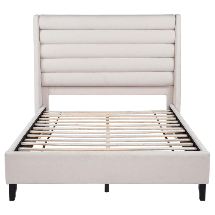 Leslie Upholstered Tufted Queen Wingback Platform Bed Beige