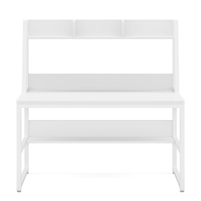 Computer Desk With Hutch And Bookshelf, Compact Home Office Workstation - White