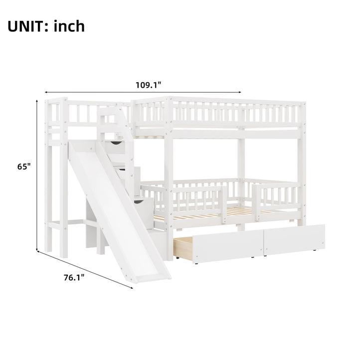 Bunk Bed With Storage Staircase, Slide And 2 Drawers