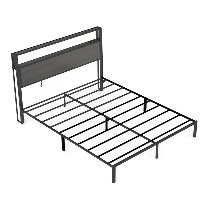 Bed Frame With Headboard, LED Lights & Charging Station