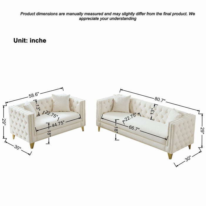 Deep Seat Sofa With Button Nailhead, Square Arm Couches