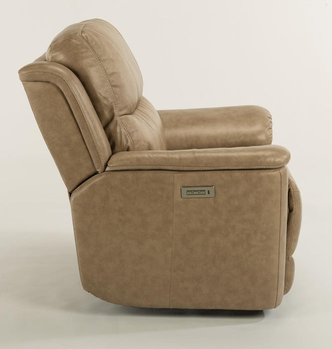 Flexsteel Latitudes Cade Leather Power Recliner w/Power Headrest in Light Brown