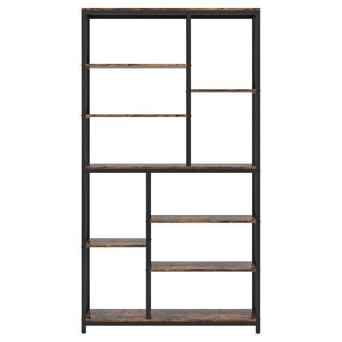 Extra Tall 8 Tier Staggered Etagere Bookcase With 8 Shelves Organizer For Living Room - Rustic Brown