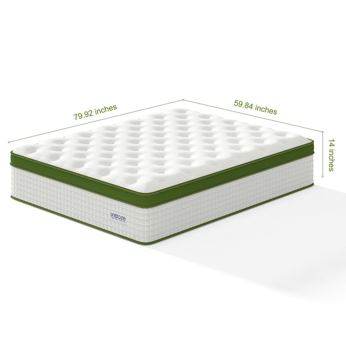 Snooze Mattress Company Glacier - 14" Euro Top Medium Hybrid Mattress With Independently Encased Coils & Gel Memory Foam
