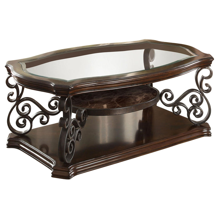 Laney 1-shelf Glass Top Rectangular Coffee Table Deep Merlot