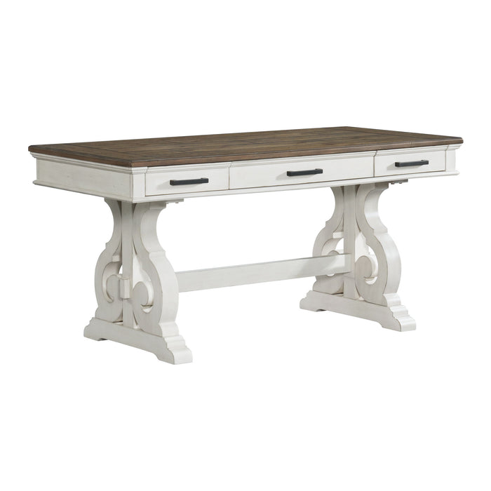 Drake - 60" Writing Desk - Rustic White / French Oak