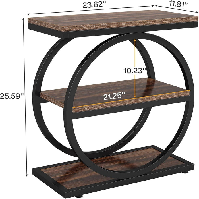 Slim End Tables With 3 Shelves, Compact (Set of 2) - Brown