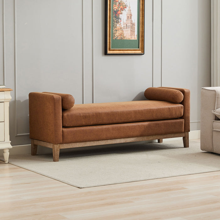 Elegant Upholstered Bench Daybed Ottoman With Bolster Pillows
