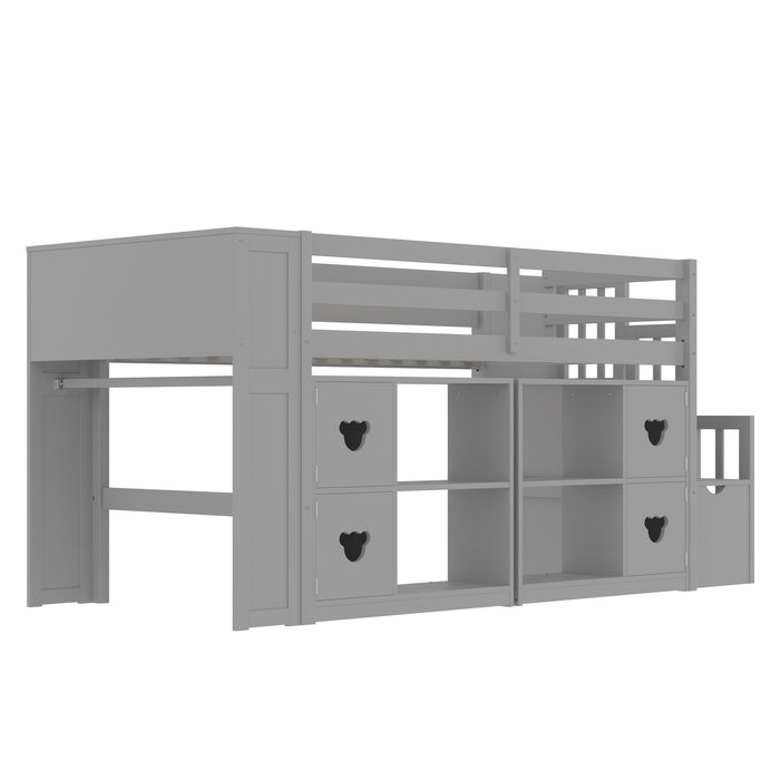 Loft Bed With Storage Cabinets, Staircase Drawers & LED Lights