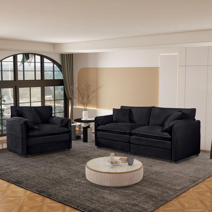 Modern Upholstered Loveseat And Armchair Set With Pillows