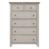 Farmhouse Reimagined - 5 Drawer Chest - Antique White / Chestnut Tops