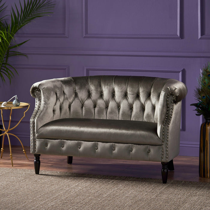 Antique Chesterfield Style Loveseat With Button Tufting