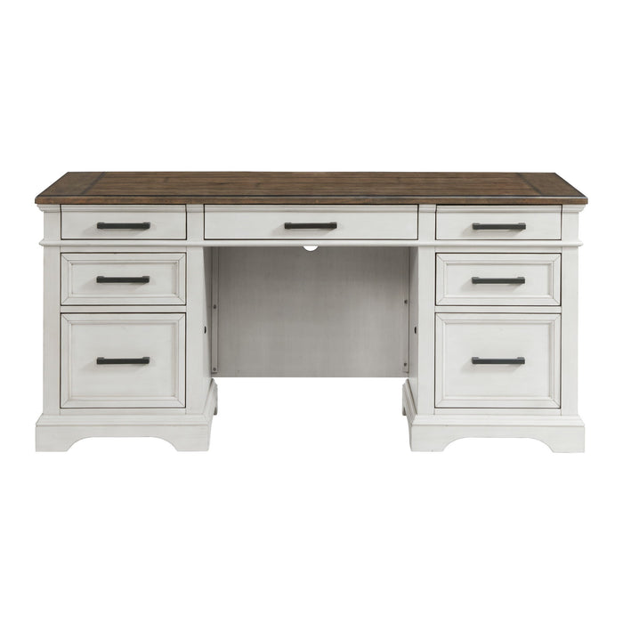 Drake - Executive Desk - Rustic White / French Oak