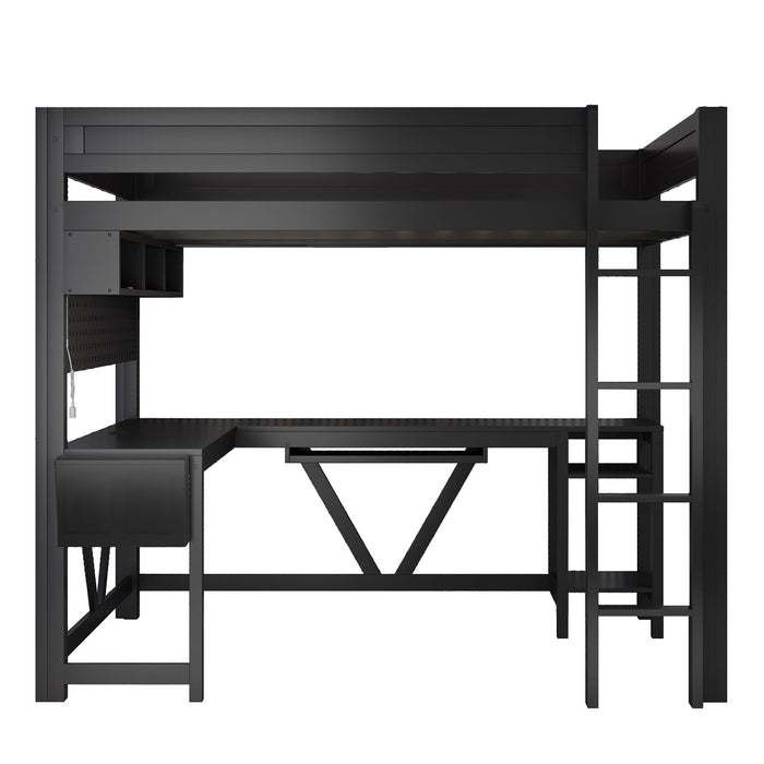 Gaming Loft Bed With Desk, Storage Shelves, LED And Charging Station