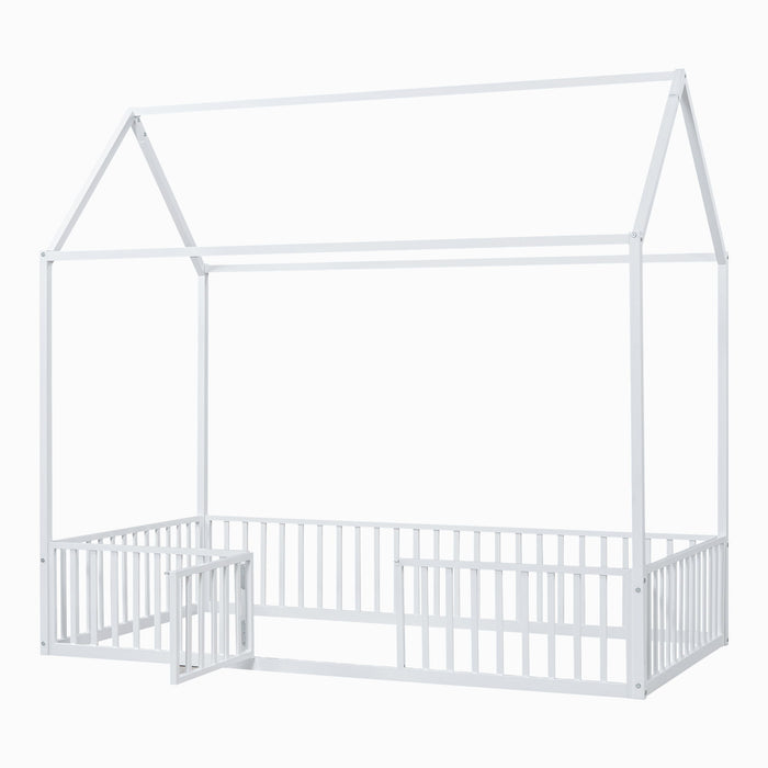Metal House Bed With Fence And Door
