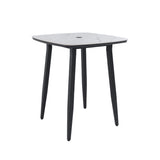 Outdoor Bar Table, Rounded Square Sintered Stone Top With Umbrella Hole, Rust Free Frame, Weatherproof - Ember Black / White