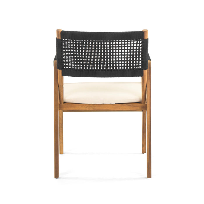 Outdoor 7 Pieces Patio Slat Design Acacia Upholstered Dining Set