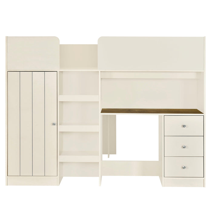 Loft Bed With Built In Wardrobe, Desk, Shelves, And Drawers