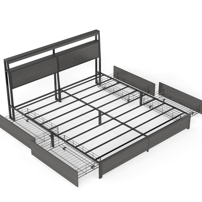 Bed Frame With Headboard, LED Lights & Charging Station