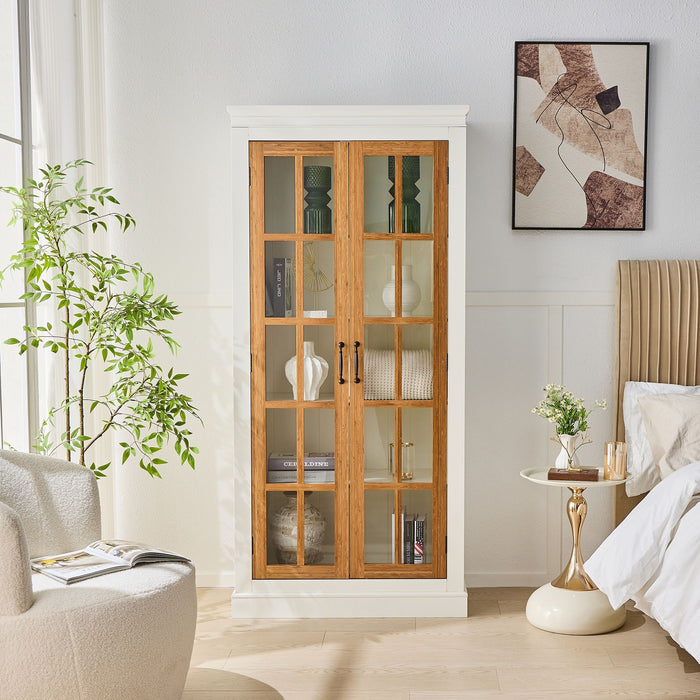 Rustic Style Display Cabinet With Glass Doors For Collectibles