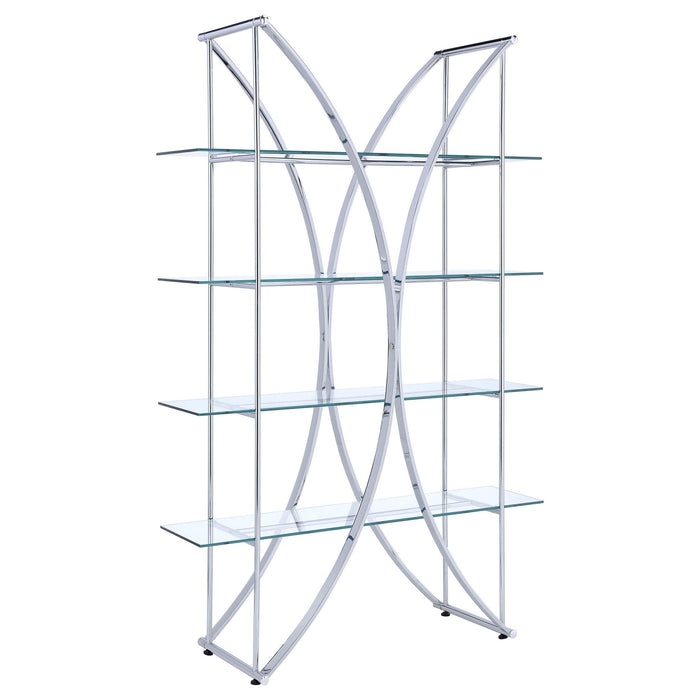 Larson 73-inch 4-shelf Glass Bookshelf Chrome
