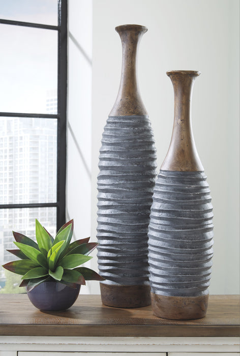 BLAYZE - Antique Gray / Brown - Vase Set (Set of 2)