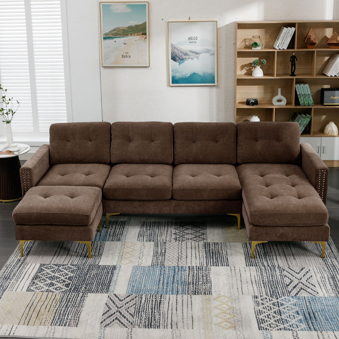 Modern L - Shape Convertible Sectional Sofa With Movable Ottoman