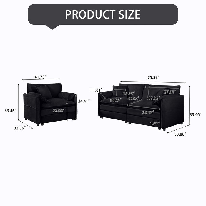 Modern Upholstered Loveseat And Armchair Set With Pillows