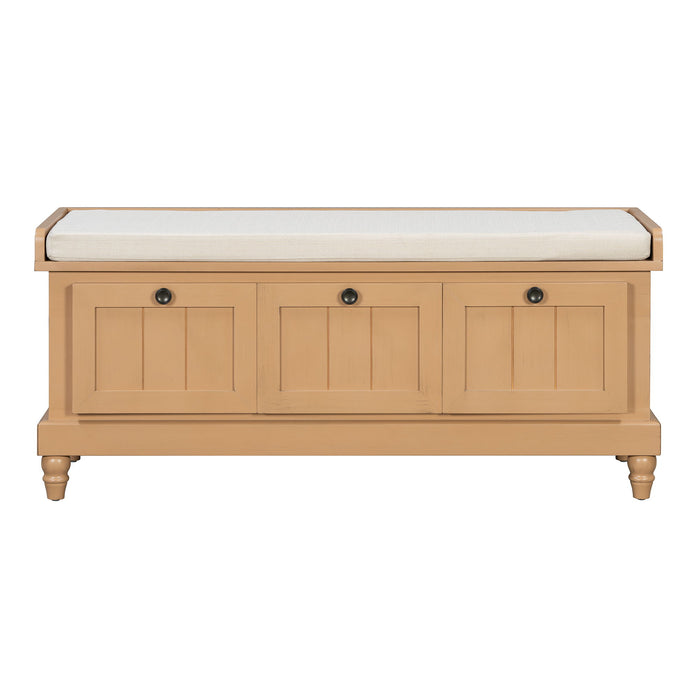 Shoe Bench With Cushion And 3 Drawers - Natural