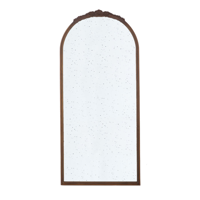 Hand Carved Rose Antique Mirror Frame, Large Arch Mirror Wall Decor For Living Room, Bathroom, Entryway - Brown