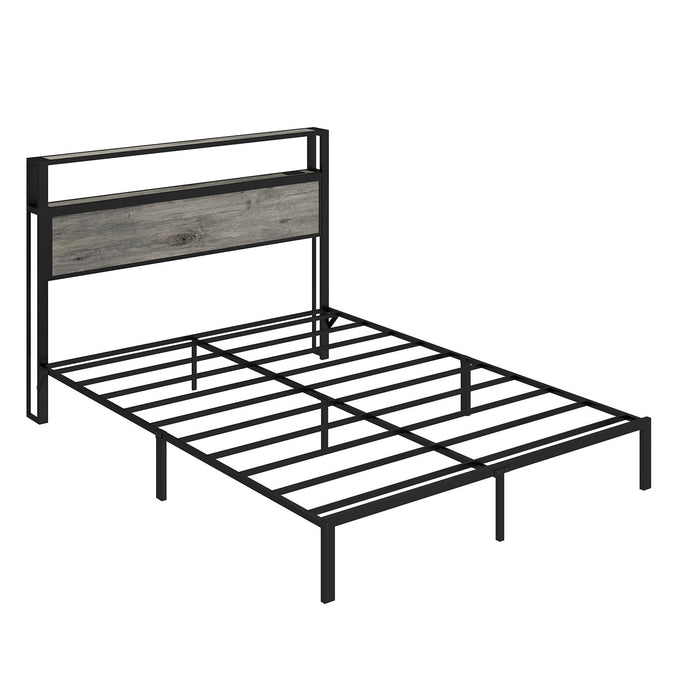 Bed Frame With Headboard, LED Lights & Charging Station
