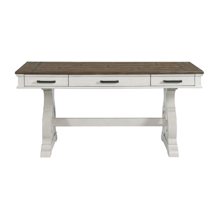 Drake - 60" Writing Desk - Rustic White / French Oak