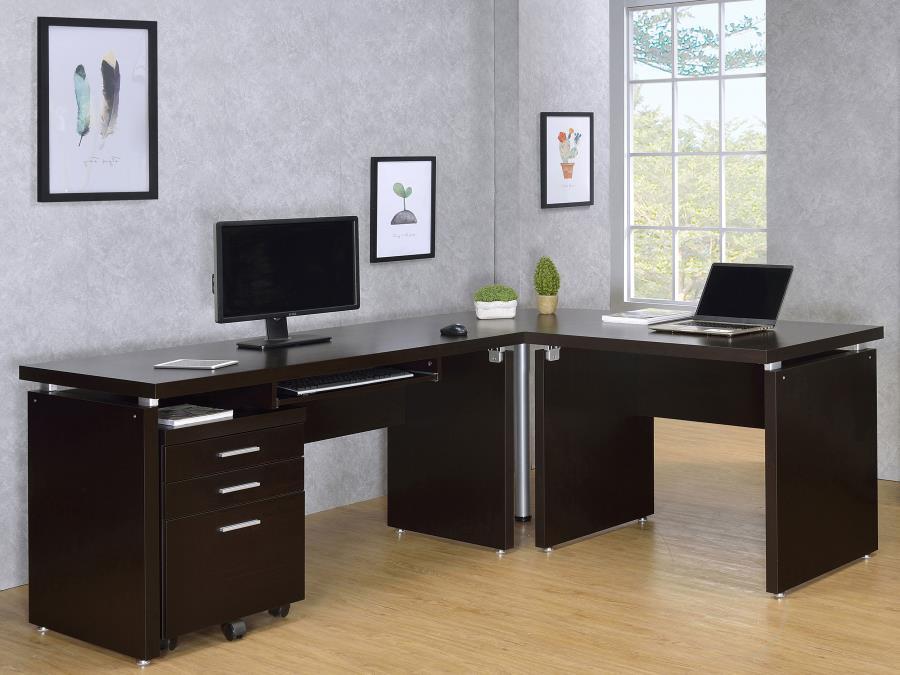 Skylar - L-Shape Desk With Mobile File Cabinet - Cappuccino