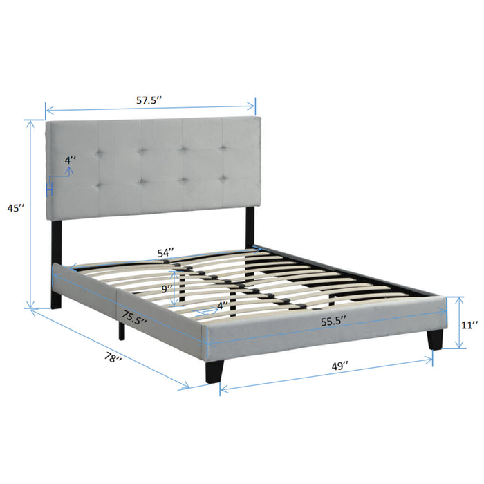Full Size Upholstered Platform Bed Frame With Tufted Headboard, Strong Wood Slat Support - Gray