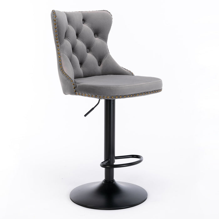 Swivel Barstools Adjusatble Seat Height, Modern Upholstered Bar Stools With Backs Comfortable Tufted For Home Pub And Kitchen Island (Set of 2)