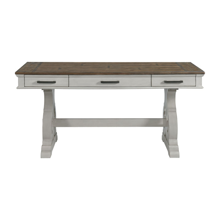 Drake - 60" Writing Desk - Rustic White / French Oak