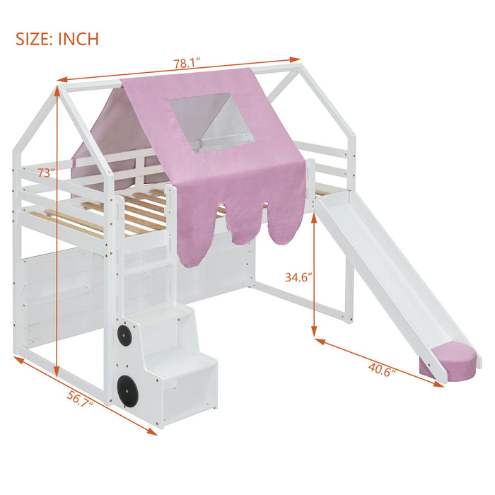 Loft Bed With House Shaped Frame And Tent